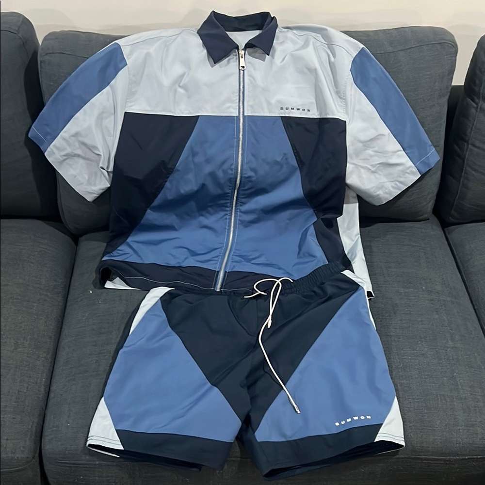 Blue Colorblock Tracksuit Set